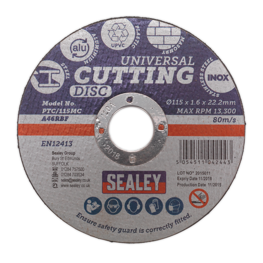 Sealey PTC/115MC 115 x 1.6mm Universal Cutting Disc 22mm Bore