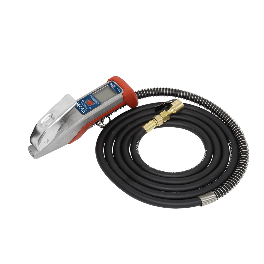 Sealey SA375 Digital Tyre Inflator with 2.7m Hose & Clip-On Connector