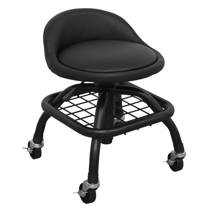 Sealey SCR02B Premier Industrial Pneumatic Creeper Stool with Adjustable Height Swivel Seat & Back Rest