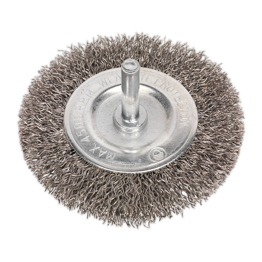 Sealey SFBS75 75mm Crimped Flat Wire Brush with 6mm Shaft