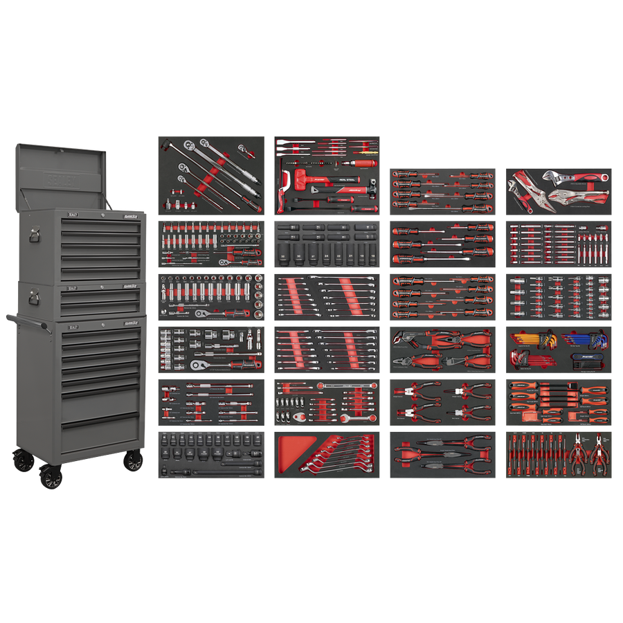 Sealey SPTCOMBO3G Superline Pro Tool Chest Combination 14 Drawer with 447pc Tool Kit - Grey