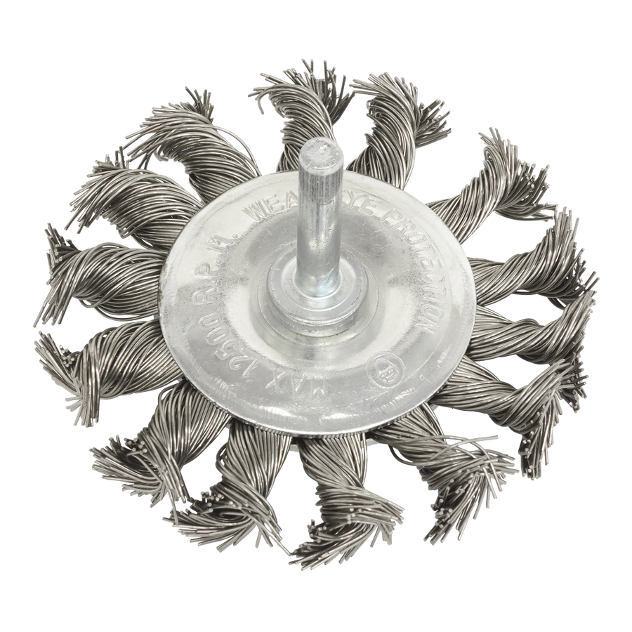 Sealey TKFBS75 75mm Twist Knot Flat Wire Wheel with 6mm Shaft
