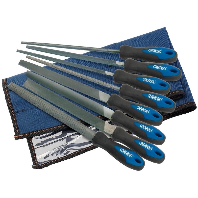 Draper 44961 Soft Grip Engineers File and Rasp Set, 200mm, Blue (8 Piece)