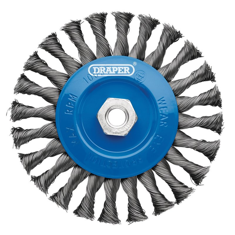 Draper 08059 Steel Twist-Knot Flat Wire Wheel Brush, 150mm, M14