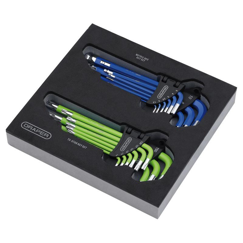 Draper 12823 TX-STAR Metric Ball End Hex Key Sets in Storage Tray (18 Piece)