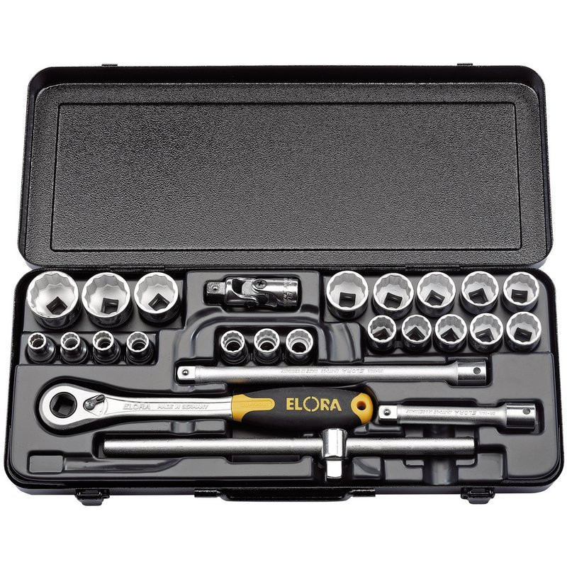 Elora 770-OKLMU Metric Socket Set, 1/2" Sq. Dr. (25 Piece)