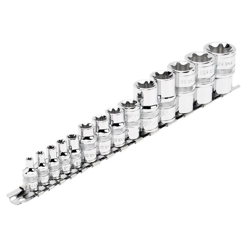 Draper Expert 34415 TX-STAR Socket Set on Rail, 1/4", 3/8" & 1/2" Sq. Dr. (14 Piece)