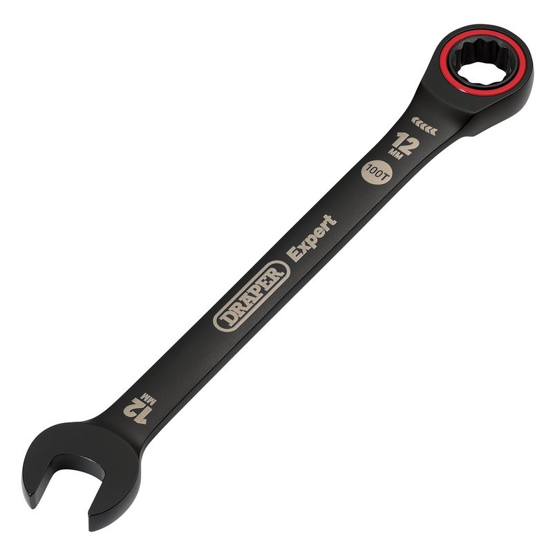 Draper Expert 03883 HI-TORQ Metric Ratchet Combination Spanner, 12mm, Black