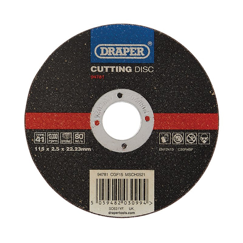Draper 94781 Flat Stone Cutting Disc, 115 x 2.5 x 22.23mm