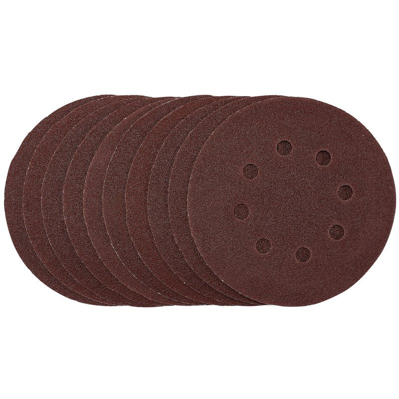 Draper 54755 Punched Sanding Discs, 125mm, Hook & Loop, 80 Grit, (Pack of 10)