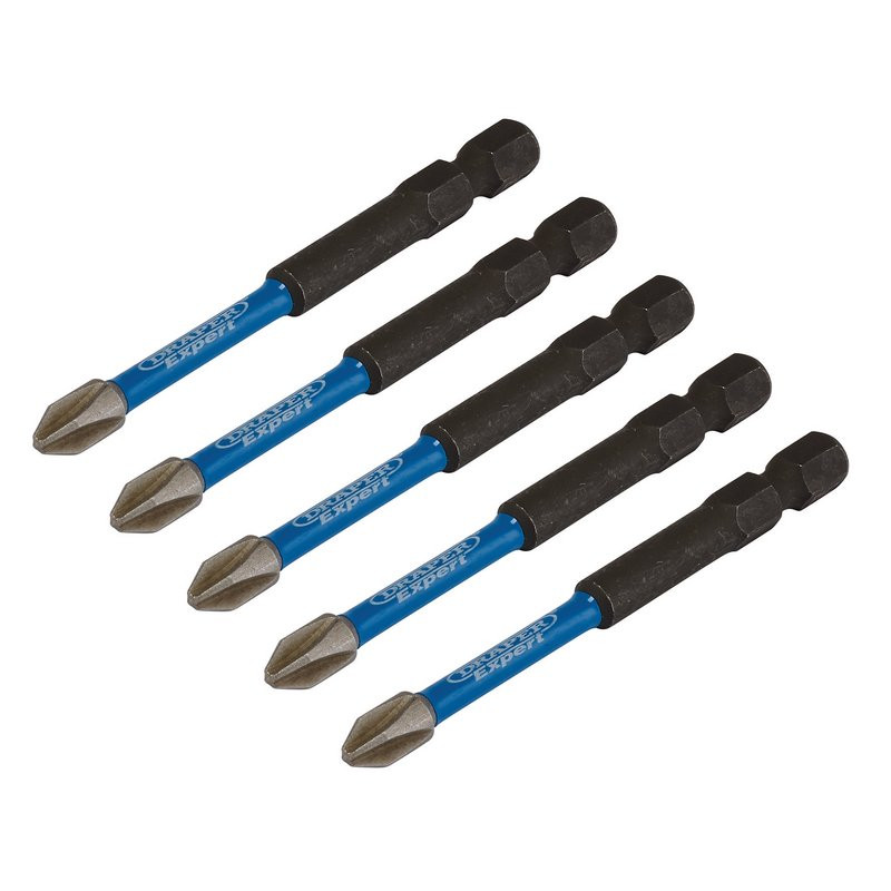 Draper Expert 05676 Cross Slot/PH Type Impact Screwdriver Bits, No.2 x 75mm, 1/4" Hex (Pack of 5)