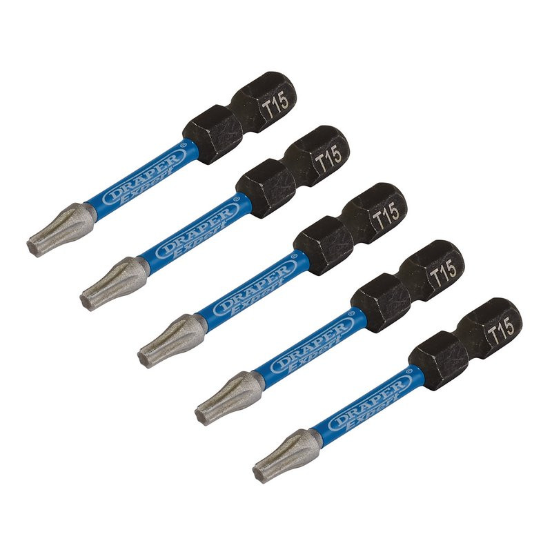 Draper Expert 05651 TX-STAR Impact Screwdriver Bits, T15 x 50mm, 1/4" Hex (Pack of 5)