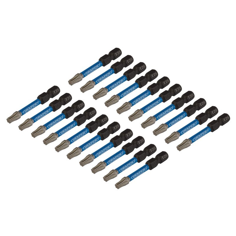 Draper Expert 05699 TX-STAR Impact Screwdriver Bits, T25 x 50mm, 1/4" Hex (Pack of 20)