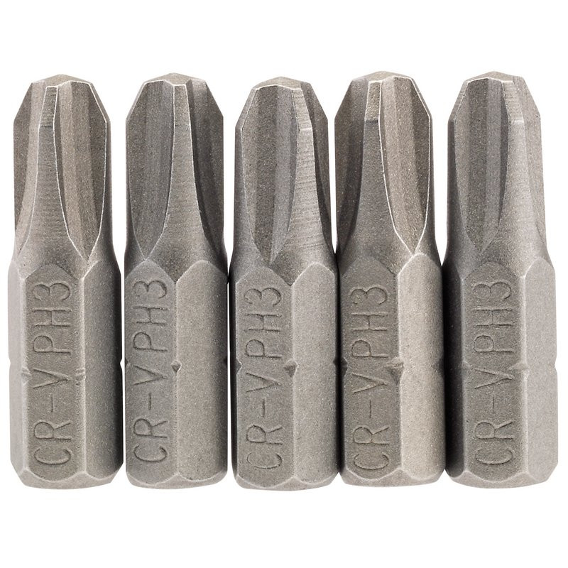 Draper 64023 Cross Slot Insert Bit, 1/4" Hex, 25mm Long, No.3 (Pack of 5)