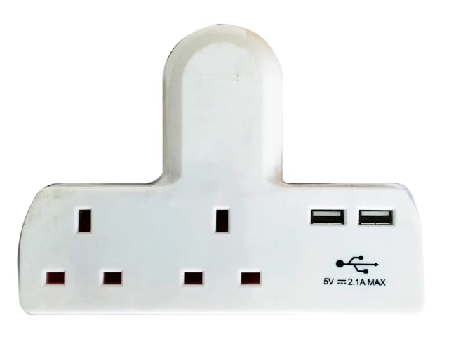 Dencon 1695 T-shape Socket 2 Way Adaptor 13A Fused with USB