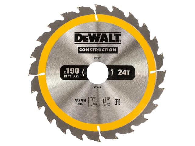 DeWalt DT1944-QZ Portable Construction Circular Saw Blade 190 x 30mm x 24T