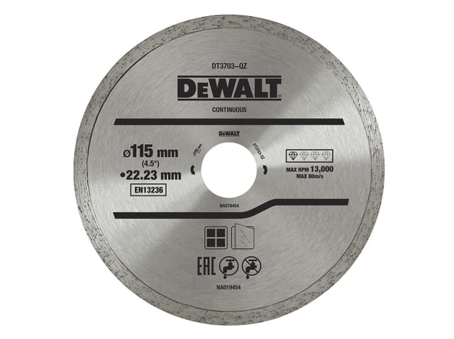 DeWalt DT3703-QZ Continuous Rim Diamond Cutting Disc 115 x 22.23mm