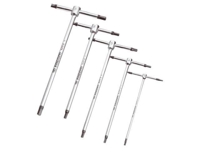 Facom 84TC.JE5 T-Handle Metric Hexagon Key Set, 5 Piece
