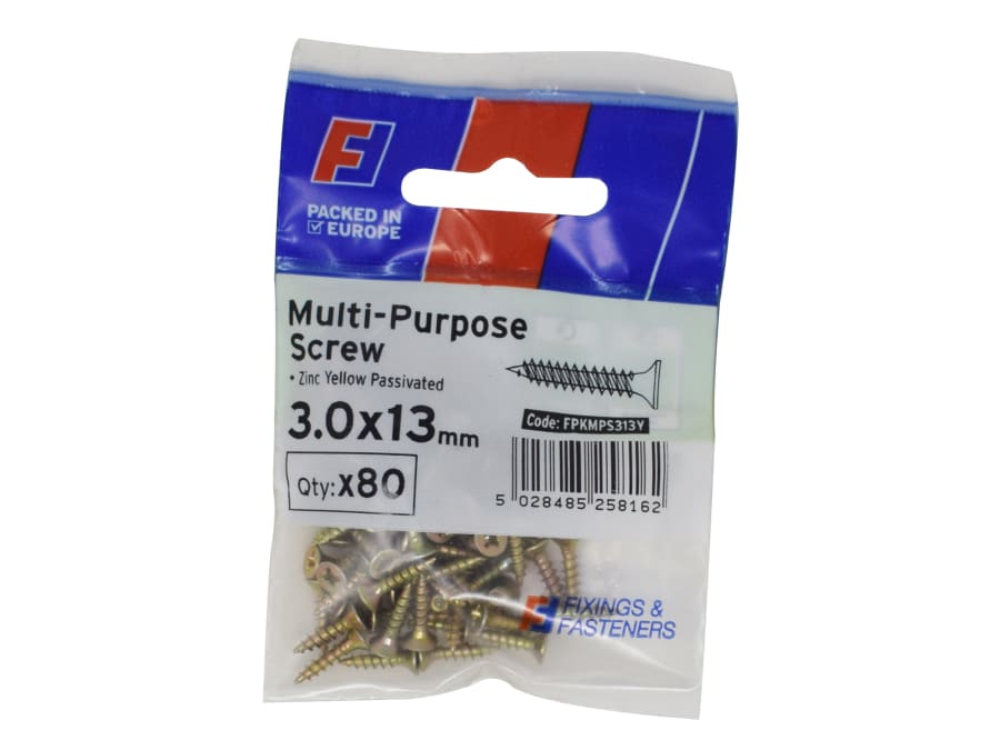 ForgeFix FPKMPS313Y Multi-Purpose Pozi Screw CSK ST ZYP 3.0 x 13mm ForgePack 80
