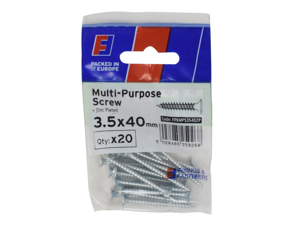 ForgeFix FPKMPS3540ZP Multi-Purpose Pozi Screw CSK ST ZP 3.5 x 40mm ForgePack 20 - FORFPMS3540Z - main image