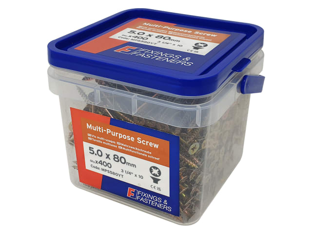 ForgeFix MPS580YT Multi-Purpose Pozi Compatible Screw CSK ST ZYP 5.0 x 80mm Tub 400