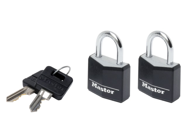 Master Lock 9130EURTBLK Aluminium Black Vinyl Cover 30mm Padlock 4-Pin - Keyed Alike x 2