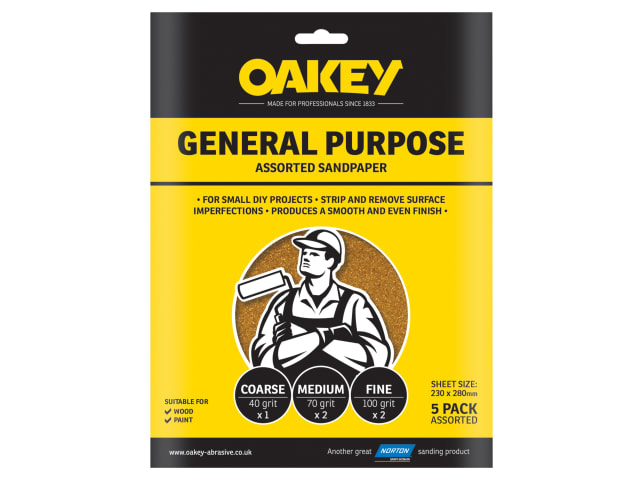 Oakey 66261135689 Glasspaper Sanding Sheets 230 x 280mm Course/Extra Coarse 40G (5)