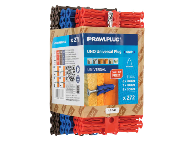 Rawlplug R-U1-MIX-RBRB-272D Mixed UNO Plugs (Pack 272) + Drill Bit