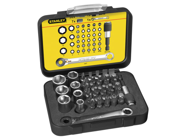 Stanley 1-13-907 1/4in Drive Bit & Socket Set of 39 + Ratchet End