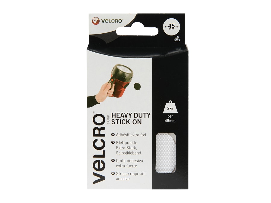 Velcro® VEL-EC60249 Heavy-Duty Stick On Coin 45mm x 6 Sets White 60249