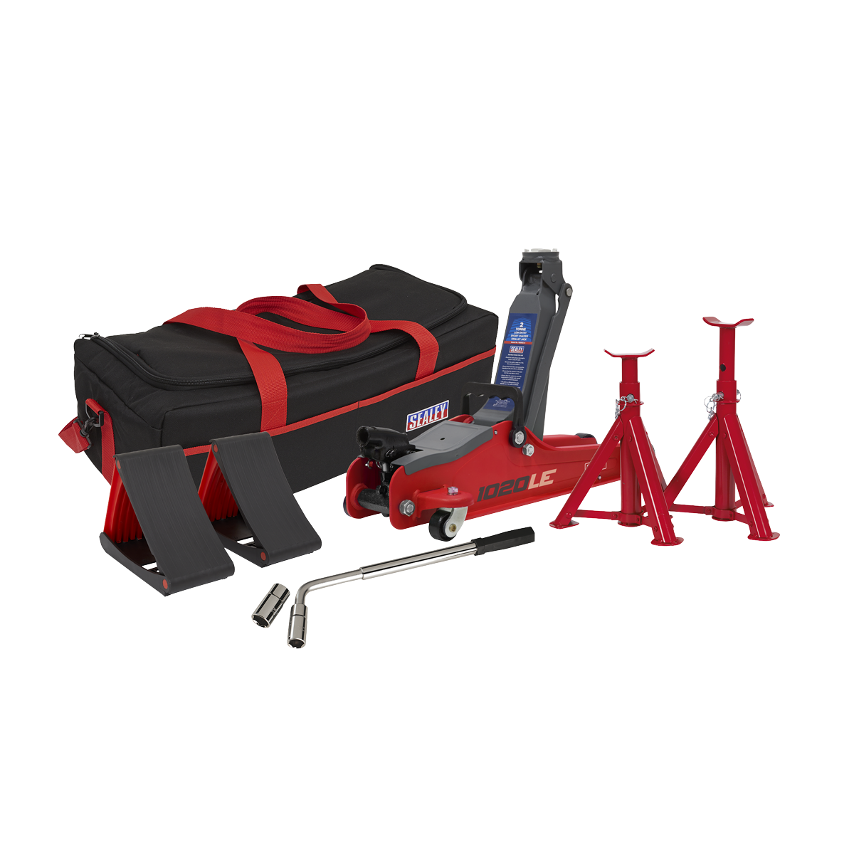 Sealey 1020LEBAGCOMBO Low Entry Short Chassis Trolley Jack & Accessories Bag Combo, 2 Tonne - Red