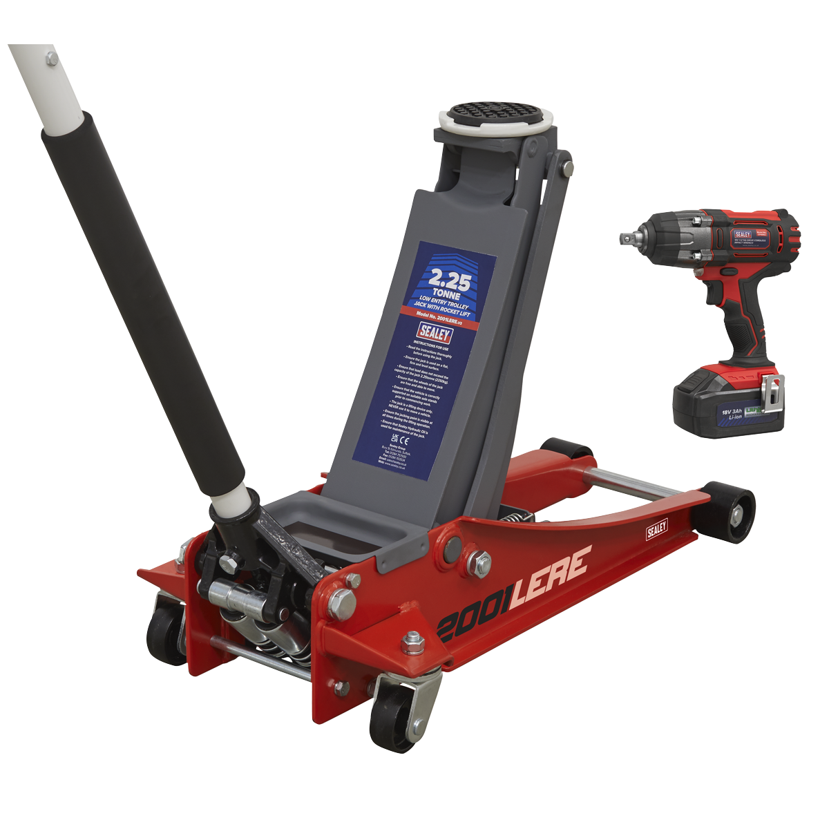 Sealey 2001LERECOMBO Trolley Jack & Cordless Impact Wrench Combo - Red