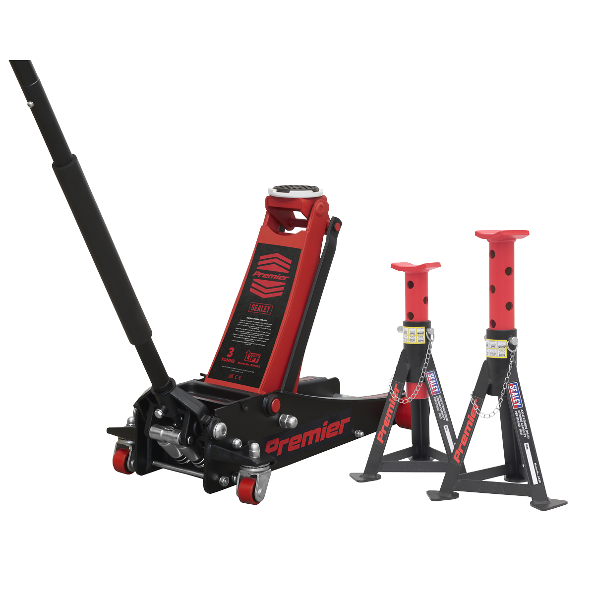 Sealey 3040ARCOMBO Premier Trolley Jack 3 Tonne & Axle Stands (Pair) 3 Tonne per Stand Combo