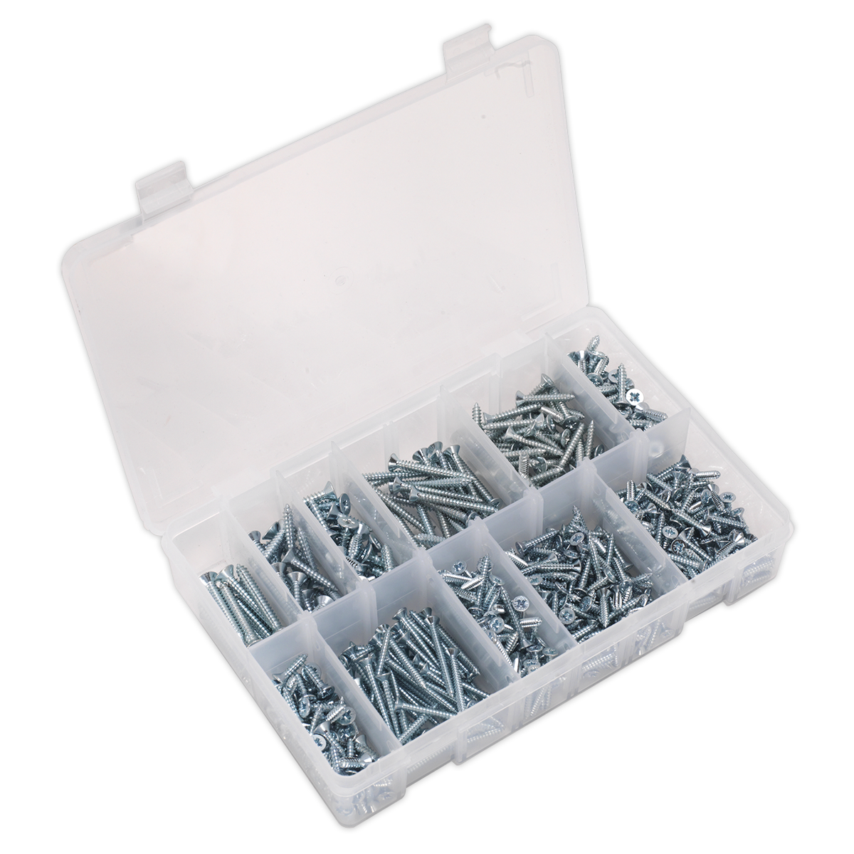 Sealey AB065STCP Zinc Plated Self-Tapping Countersunk Pozi Screw Assortment 600pc