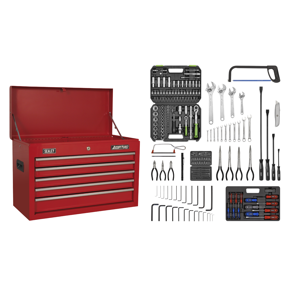 Sealey AP225COMBO American Pro Topchest 5 Drawer with 272pc Tool Kit - Red
