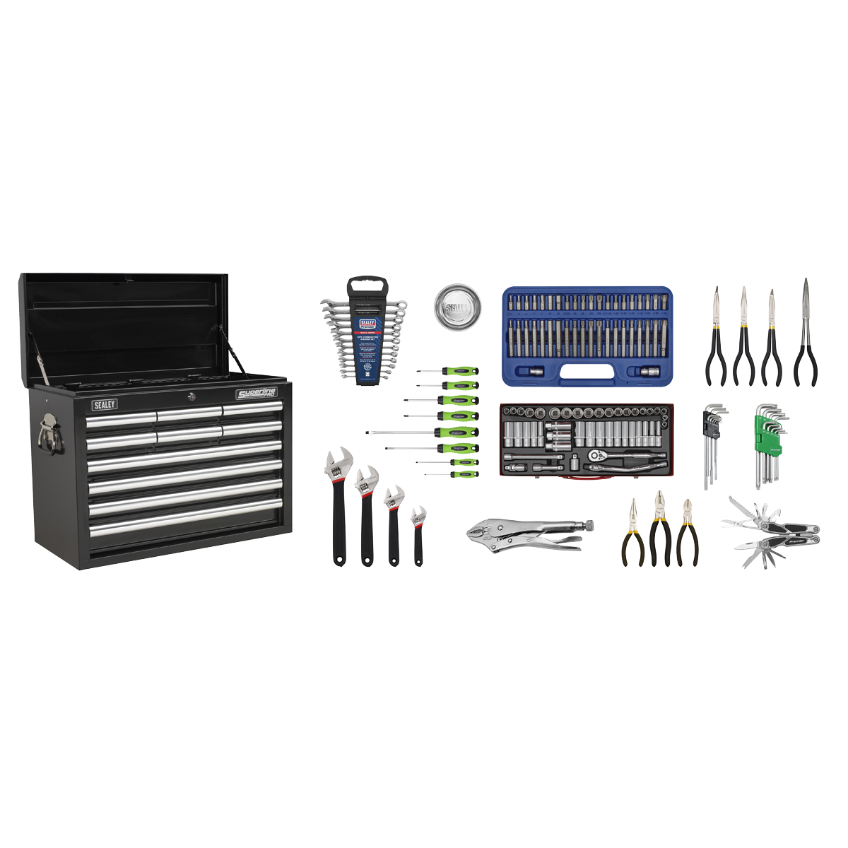 Sealey AP33109BCOMBO Superline Pro Topchest 10 Drawer with 140pc Tool Kit - Black