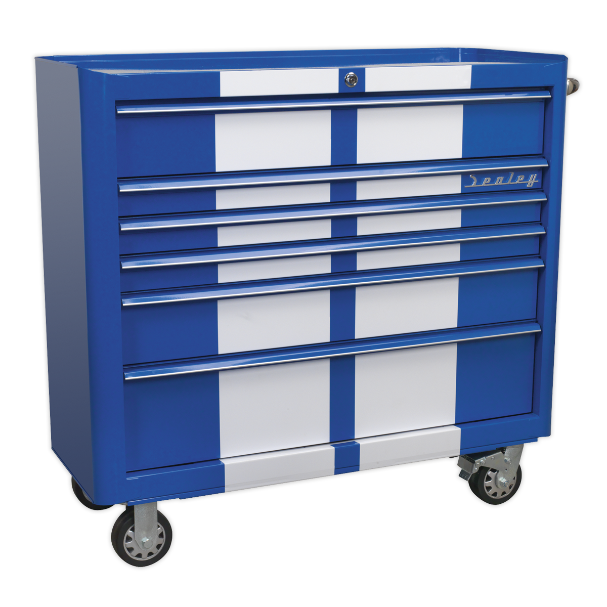 Sealey AP41206BWS Premier Retro Style Wide Rollcab 6 Drawer - Blue with White Stripes