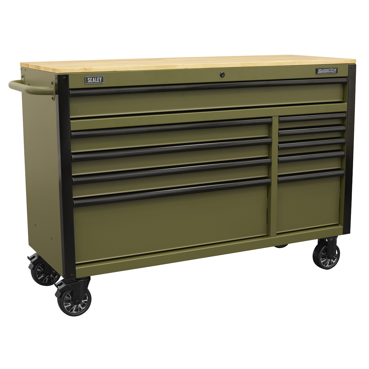 Sealey AP5210KBE Superline Pro Mobile Trolley with Wooden Worktop & Power Bar 10 Drawer 1320mm