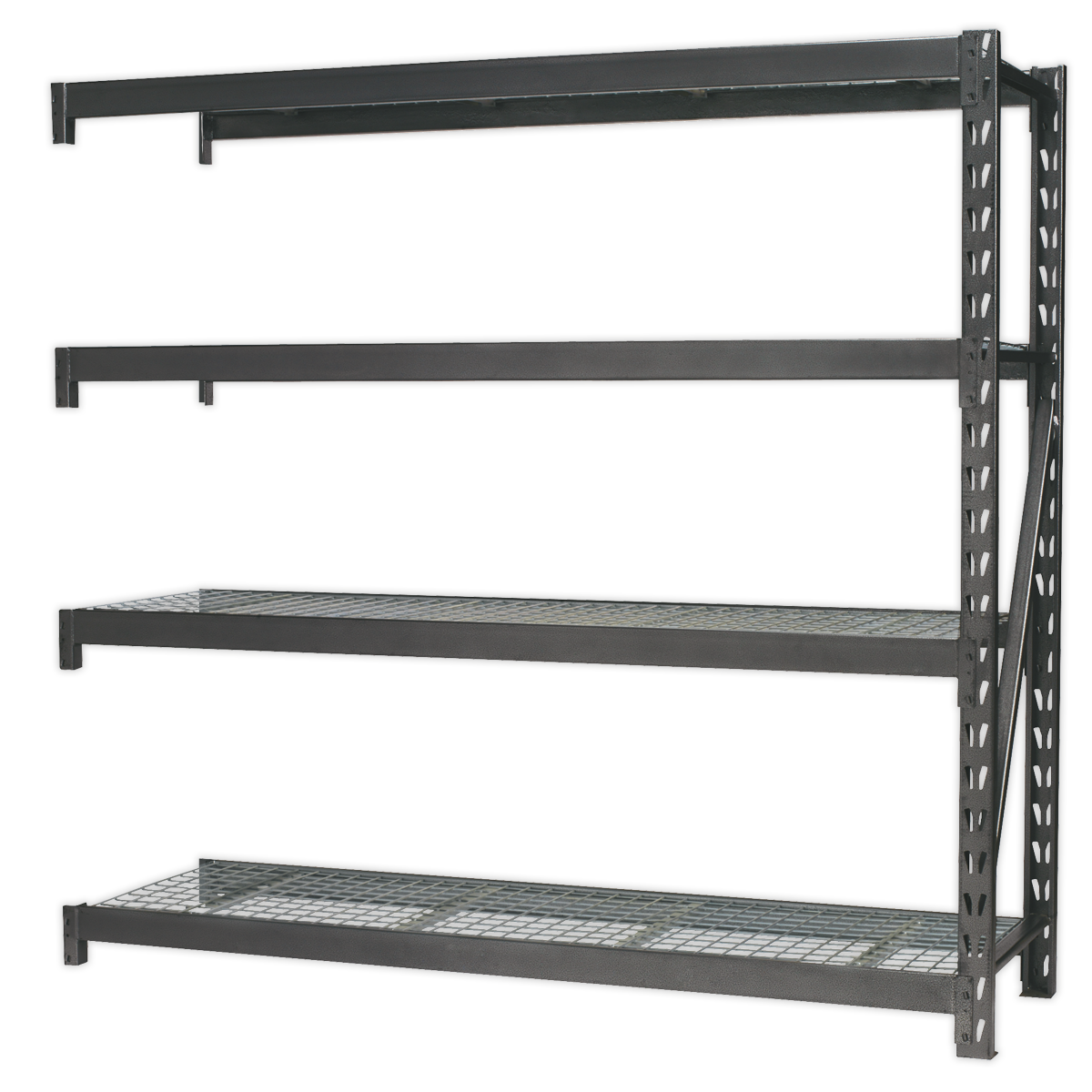 Sealey AP6572E Heavy-Duty Racking Extension Pack with 4 Mesh Shelves 640kg Capacity Per Level