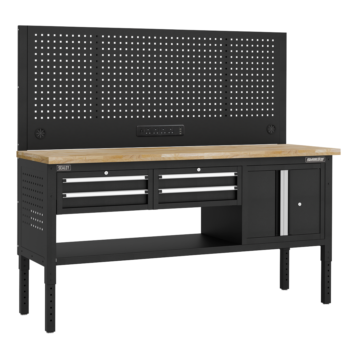 Sealey APMWB72COMBO1W Superline Pro Modular Workbench with 4 Drawers & Cupboard Wooden Worktop 1830mm