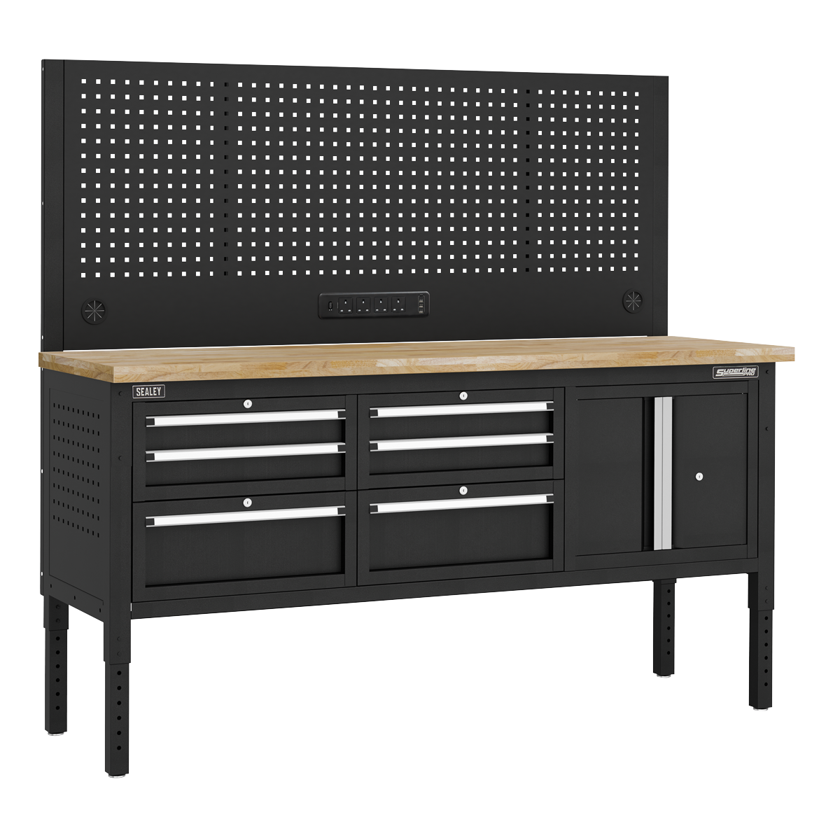 Sealey APMWB72COMBO2W Superline Pro Modular Workbench with 6 Drawers & Cupboard Wooden Worktop 1830mm