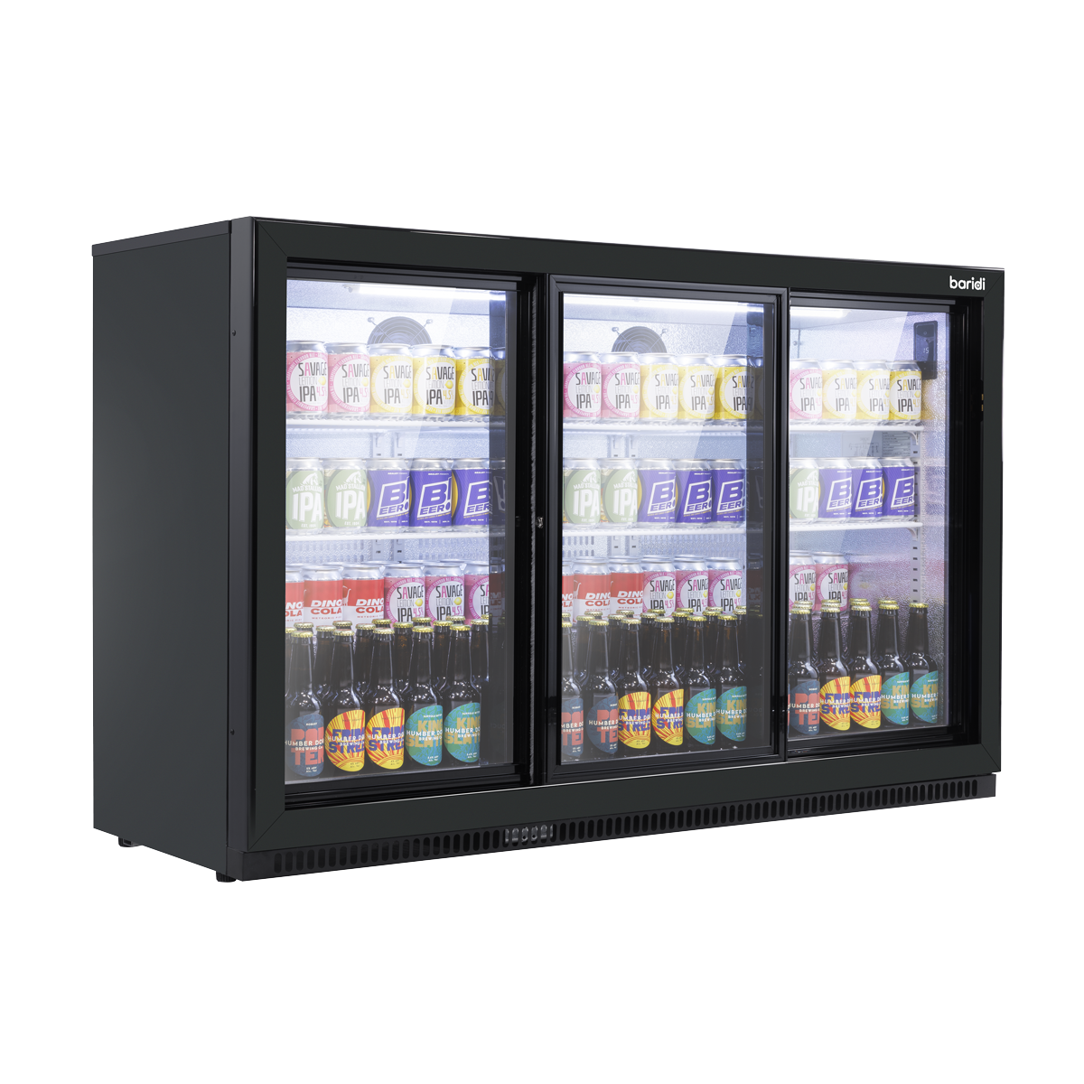 Baridi DH337 Back Bar Drinks Fridge/Cooler with Triple Sliding Door & Security Lock 307L - Black