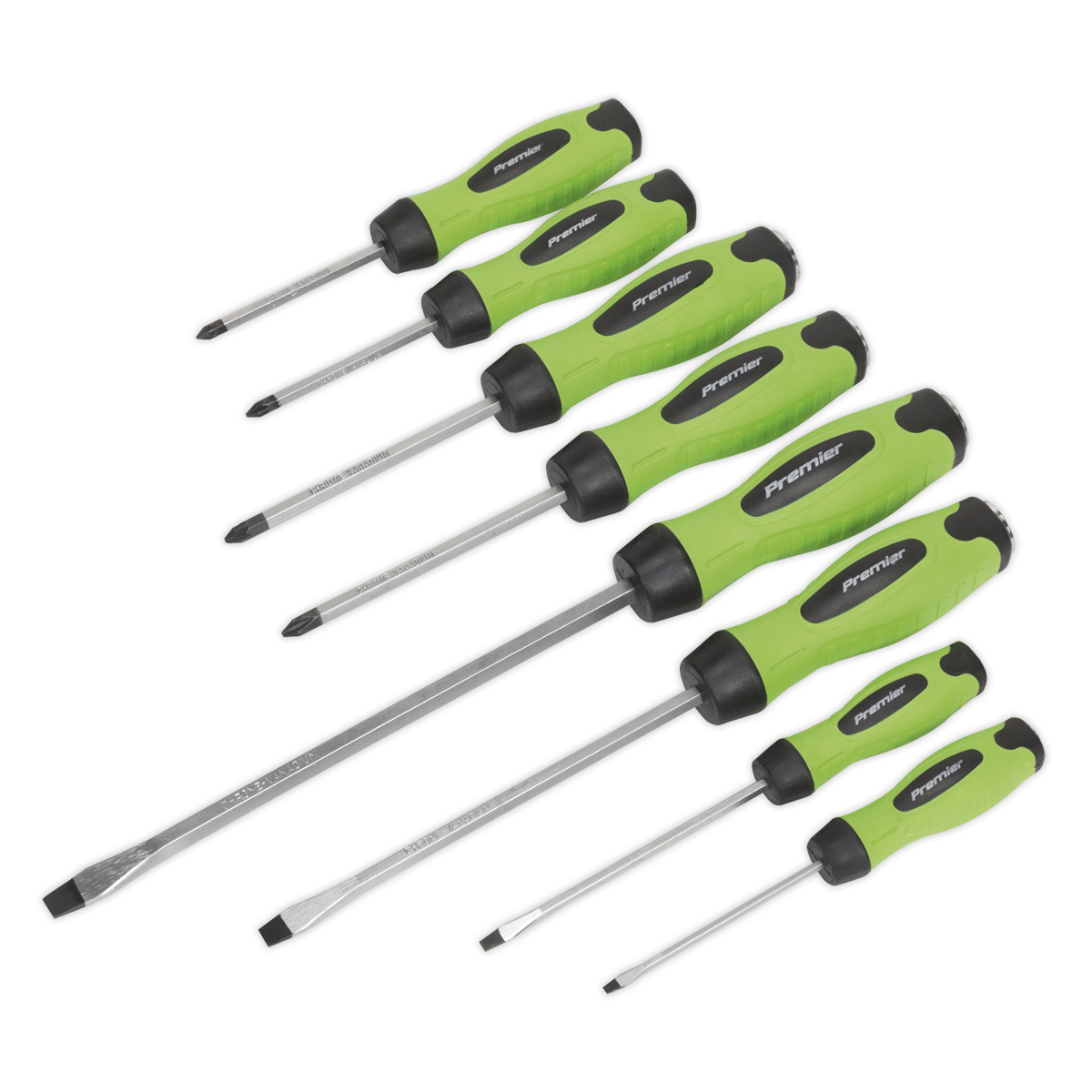 Sealey HV002 Premier Hammer-Thru Screwdriver Set 8pc - Hi-Vis Green