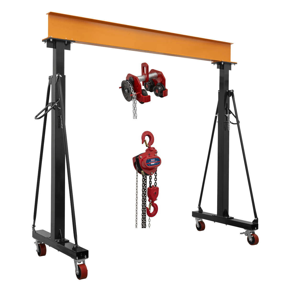 Sealey SG3000KITG Portable Adjustable Gantry Frame with Geared Trolley & Hoist Combo 3 Tonne