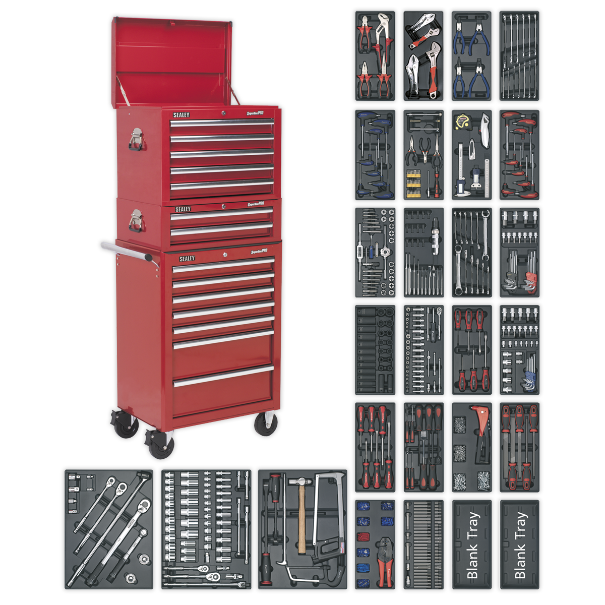 Sealey SPTCOMBO1 Superline Pro Tool Chest Combination 14 Drawer with 1179pc Tool Kit - Red