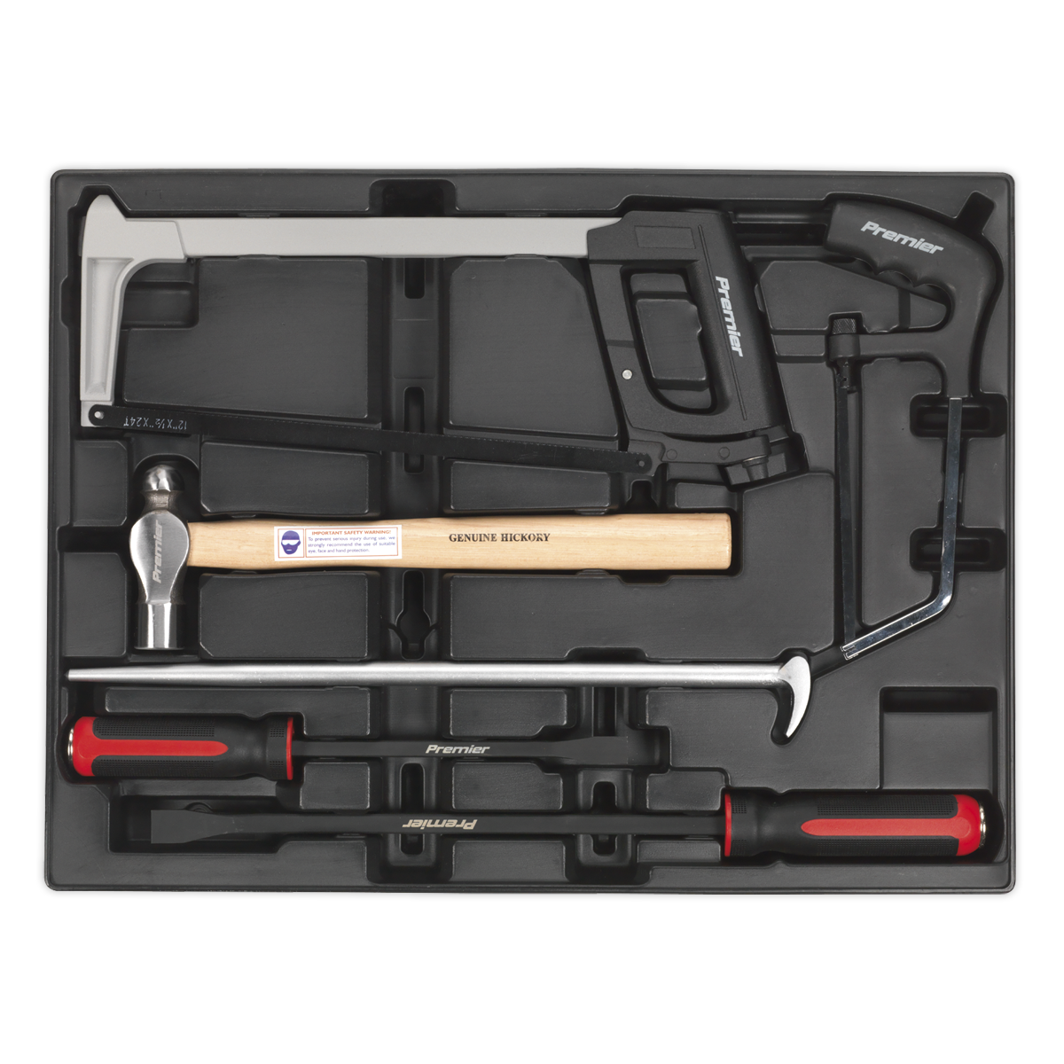 Sealey TBT30 Premier Pry Bar, Hammer & Hacksaw Set with Tool Tray 6pc