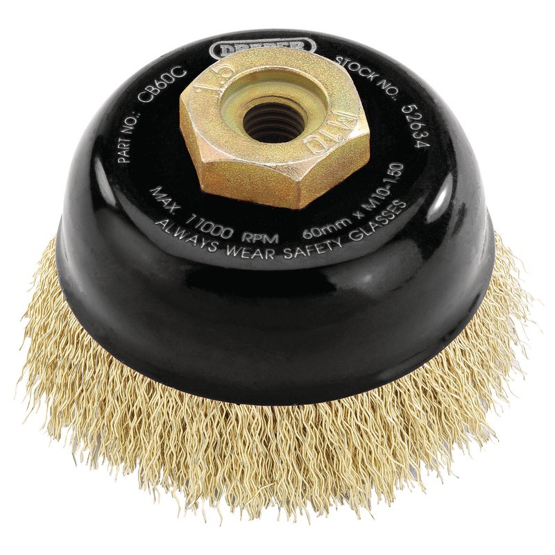 Draper Expert 52634 Brassed Steel Crimped Wire Cup Brush, 60mm, M10
