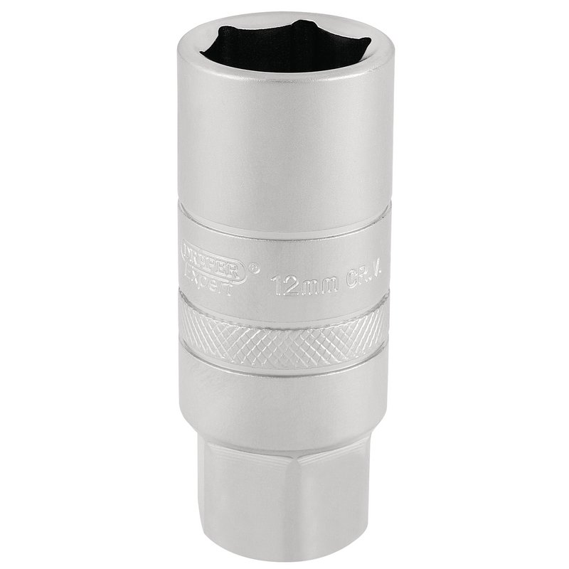 Draper Expert 16776 12mm Thread 6 Point Satin Chrome Spark Plug Socket, 3/8" Sq. Dr., 18mm