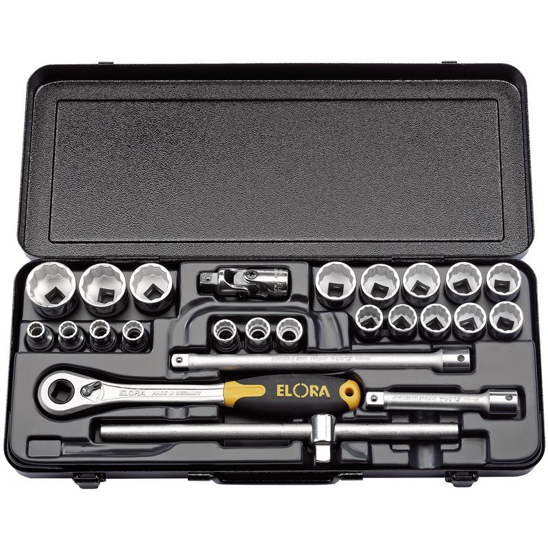 Elora 770-OKLMU Metric Socket Set, 1/2" Sq. Dr. (25 Piece)