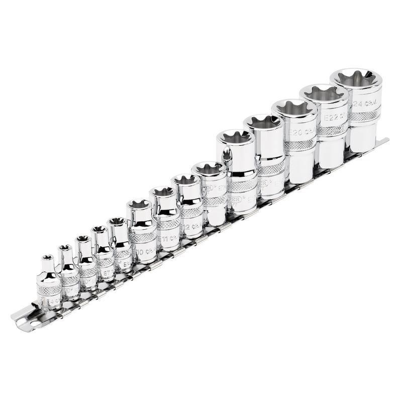 Draper Expert 34415 TX-STAR Socket Set on Rail, 1/4", 3/8" & 1/2" Sq. Dr. (14 Piece)